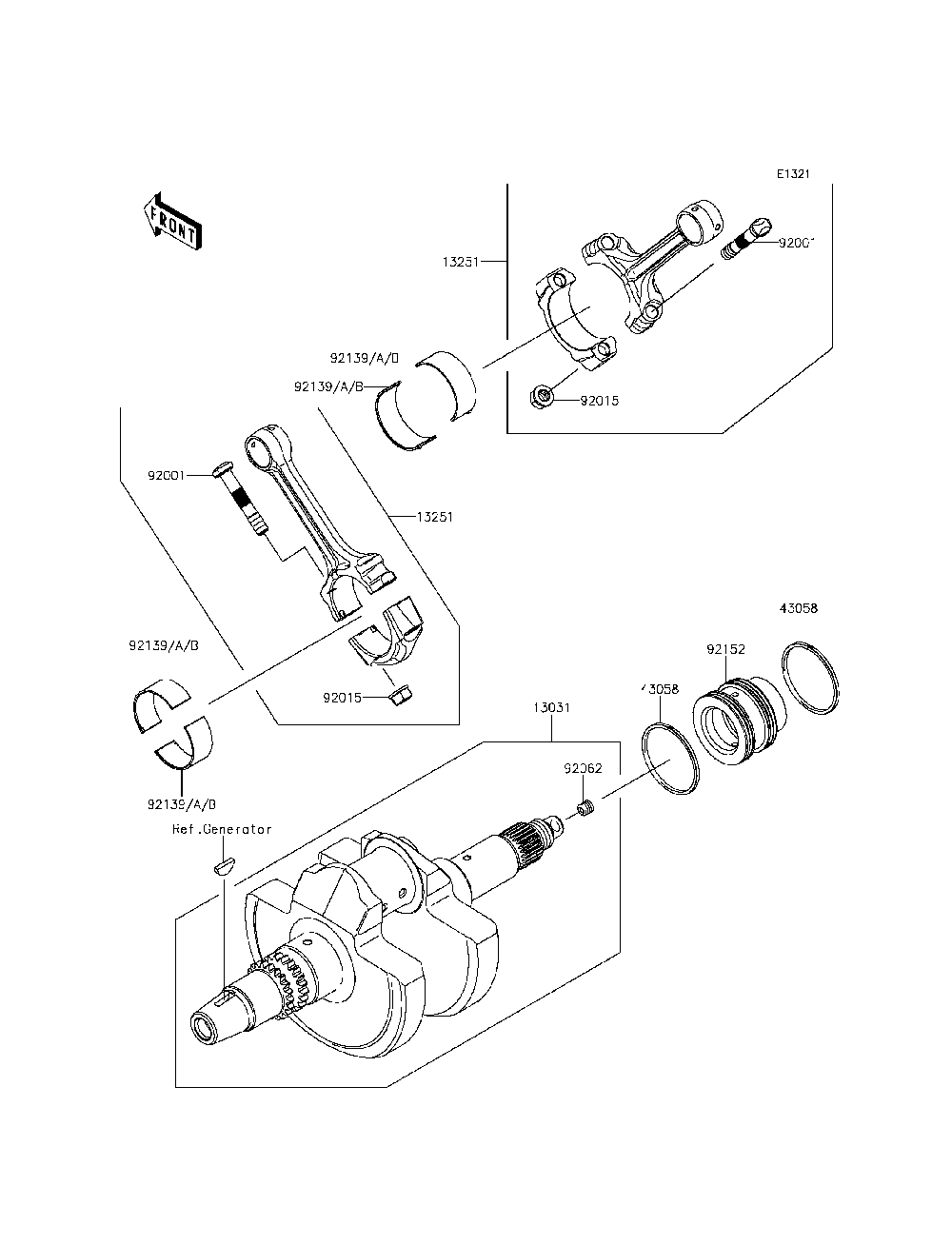 Crankshaft Diagram and Parts List for KRF800BFF 2015 Kawasaki Lawn Tractor Accessories