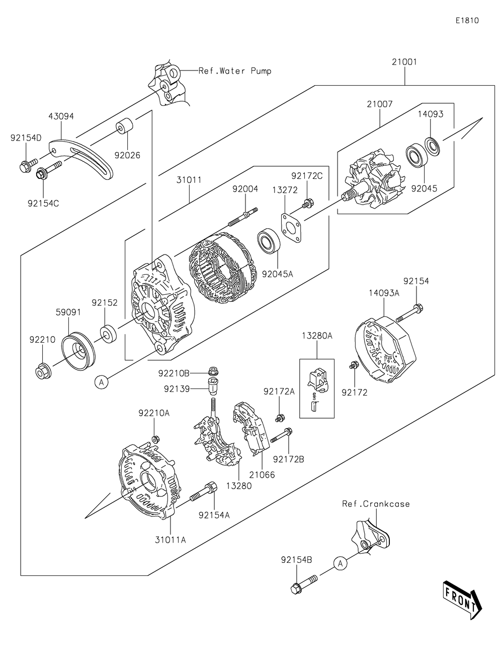 Generator Diagram and Parts List for KAF1000BHF 2017 Kawasaki Lawn Tractor Accessories