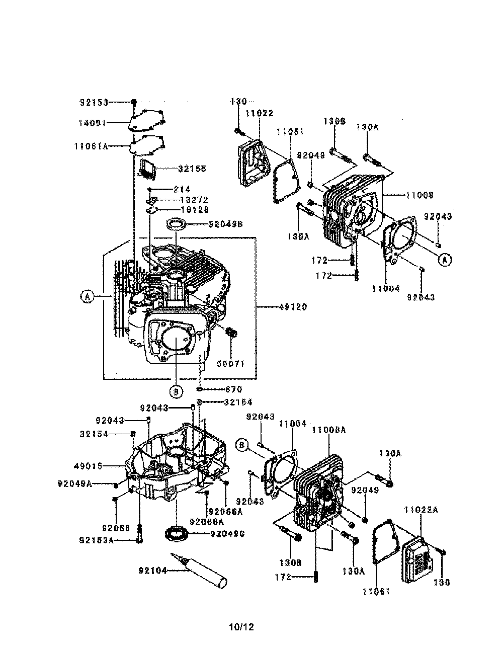 Cylinder/crankcase Diagram and Parts List for FR730V-DS04  Kawasaki Engine