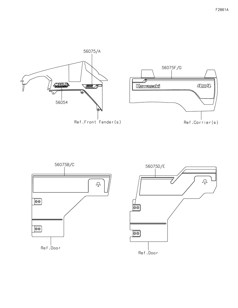 Decals(Green) Diagram and Parts List for KAF820BMFNL 2021 Kawasaki Lawn Tractor Accessories