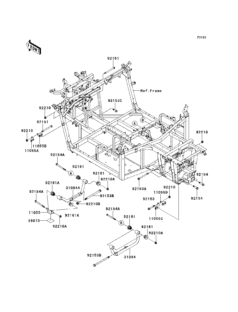 Engine Mount Diagram and Parts List for KRF750NCS 2012 Kawasaki Lawn Tractor Accessories