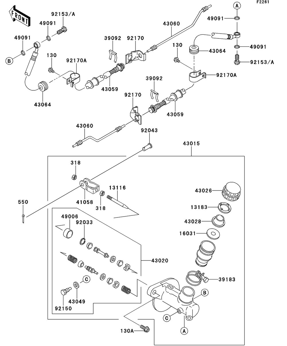 Master Cylinder Diagram and Parts List for KAF950GDF 2013 Kawasaki Lawn Tractor Accessories