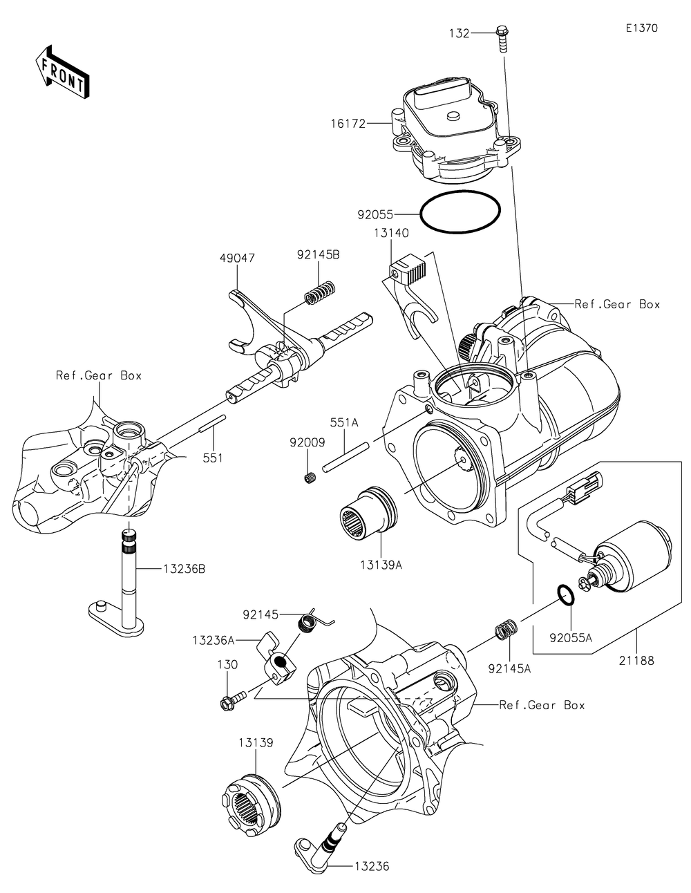 Gear Change Mechanism Diagram and Parts List for KAF1000AMFNN 2021 Kawasaki Lawn Tractor Accessories