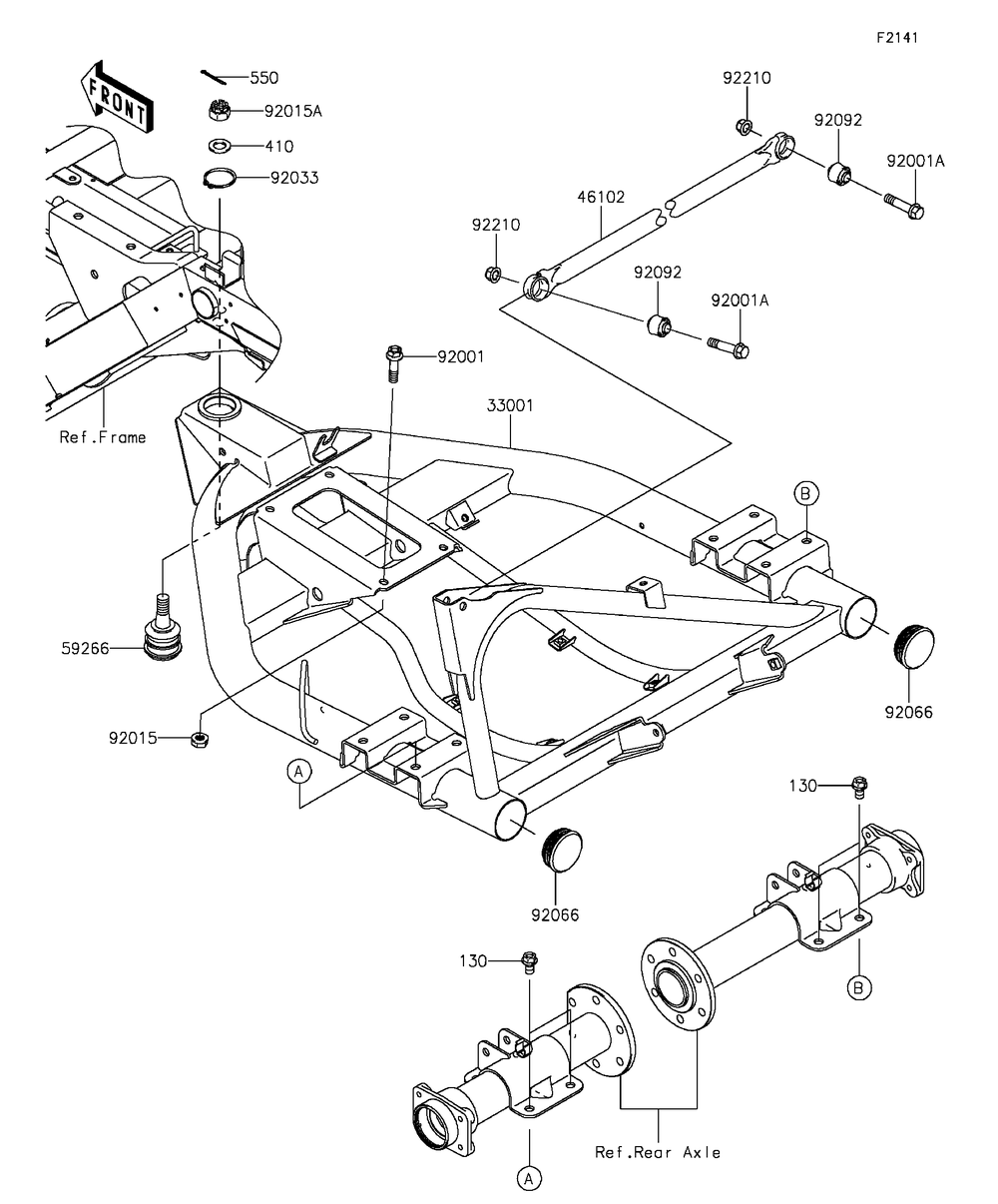 Swingarm Diagram and Parts List for KAF400DFF 2015 Kawasaki Lawn Tractor Accessories