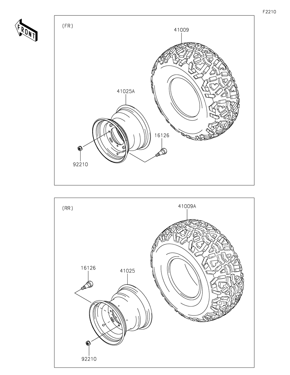 Wheels/Tires Diagram and Parts List for KAF400WMFNN 2021 Kawasaki Lawn Tractor Accessories