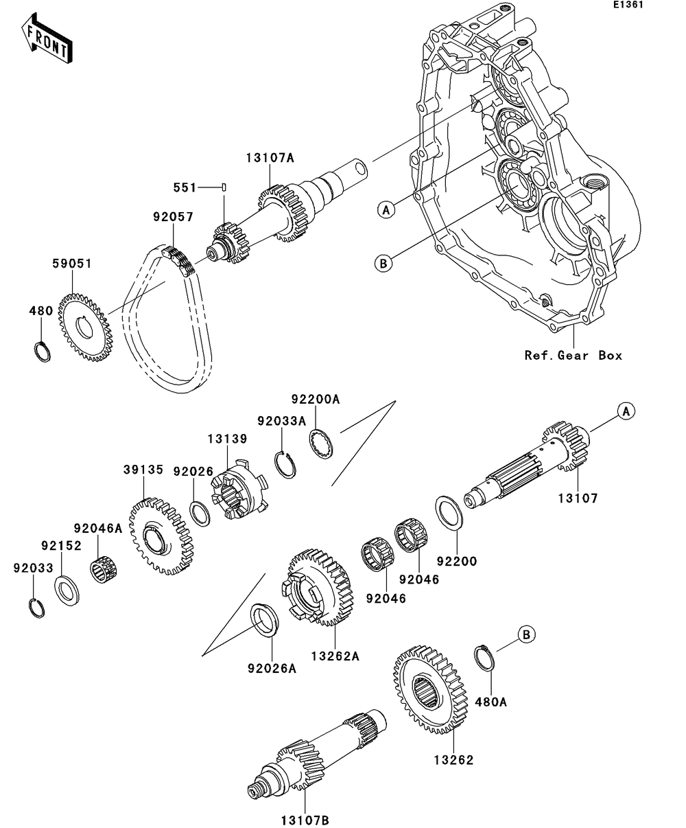 Transmission Diagram and Parts List for KAF400BEF 2014 Kawasaki Lawn Tractor Accessories