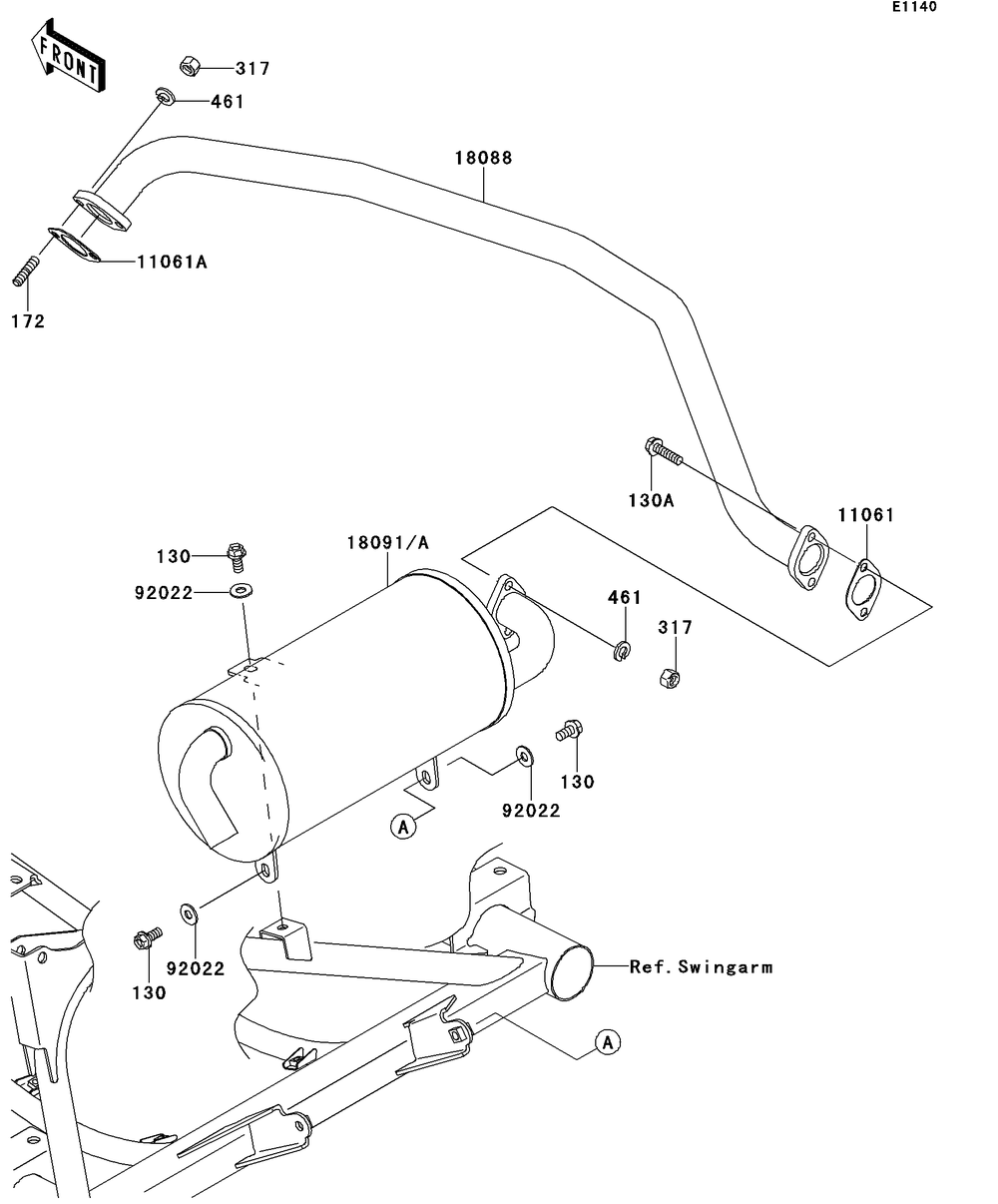 Muffler Diagram and Parts List for KAF400BEF 2014 Kawasaki Lawn Tractor Accessories
