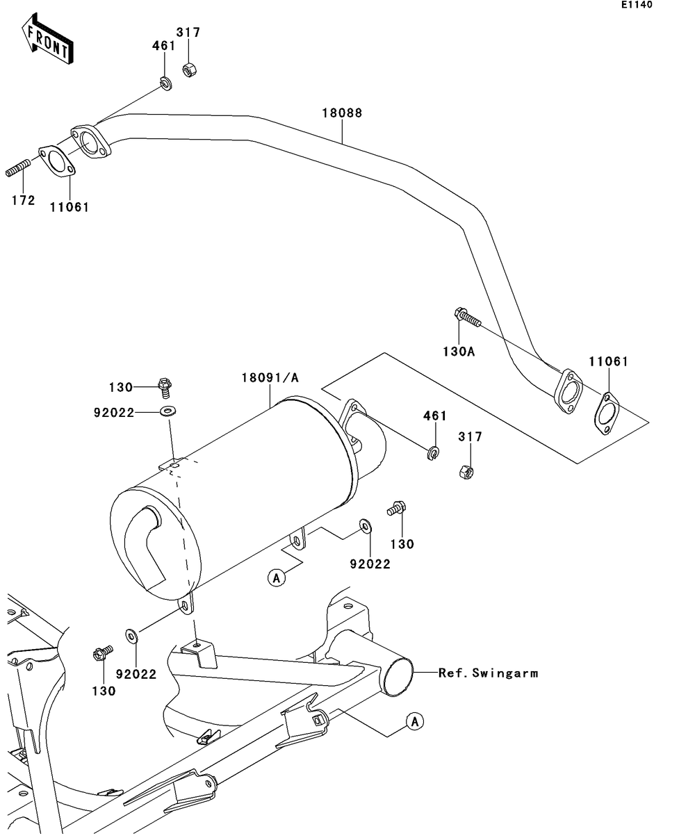 Muffler Diagram and Parts List for KAF400AFF 2015 Kawasaki Lawn Tractor Accessories