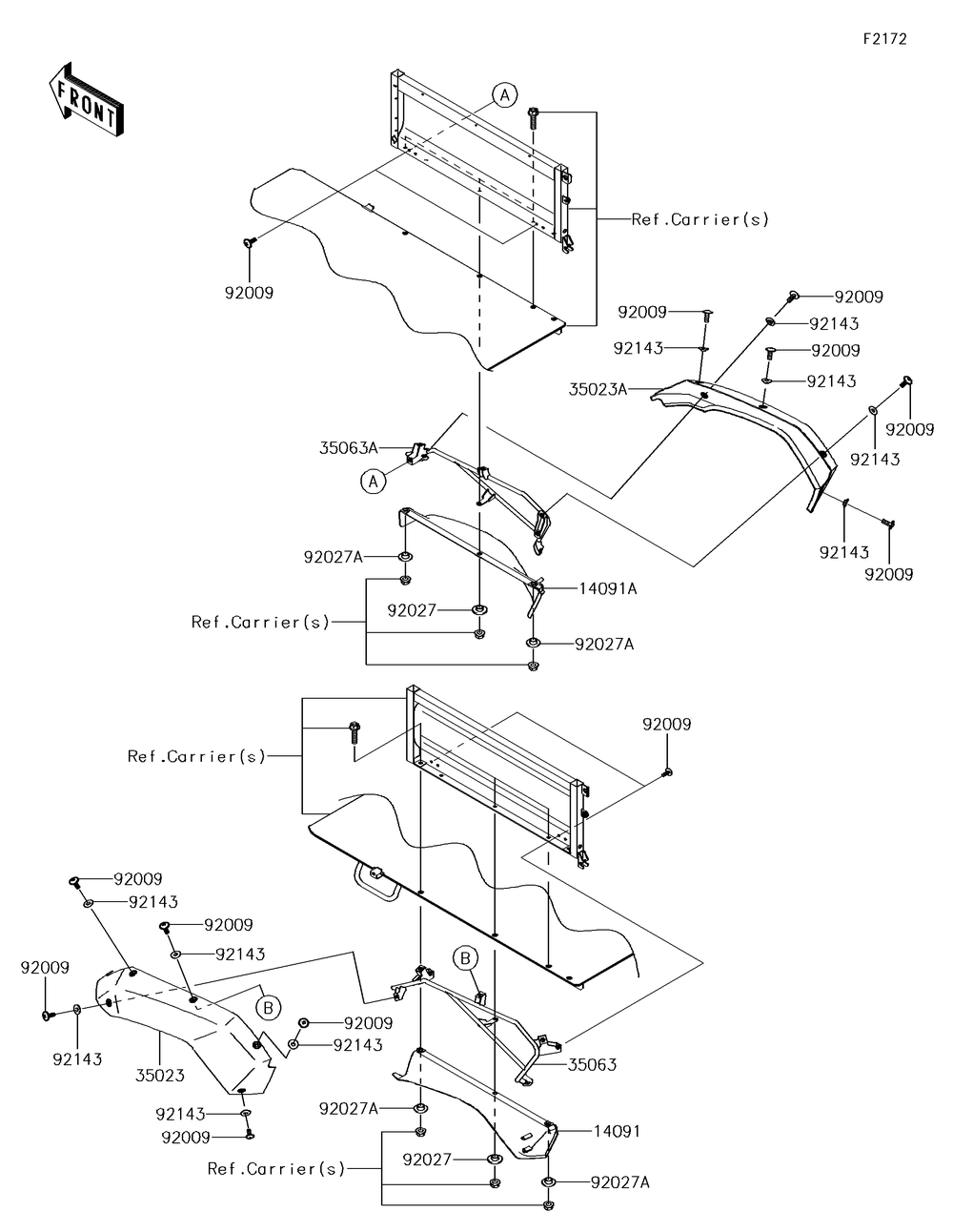 Rear Fender Diagram and Parts List for KAF620SGF 2016 Kawasaki Lawn Tractor Accessories