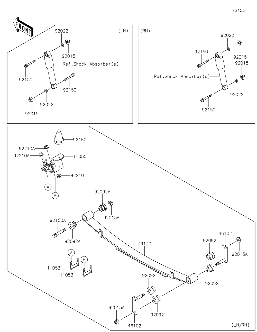 Rear Suspension Diagram and Parts List for KAF620MLF 2020 Kawasaki Lawn Tractor Accessories