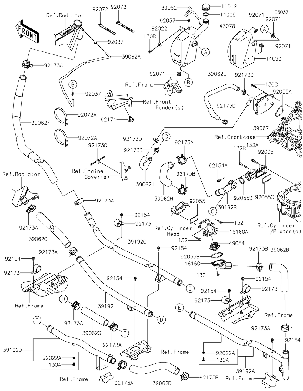 Water Pipe Diagram and Parts List for KRT1000BPFNL 2023 Kawasaki Lawn Tractor Accessories