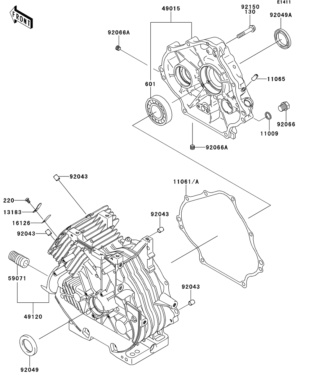 Crankcase Diagram and Parts List for KAF400DEF 2014 Kawasaki Lawn Tractor Accessories