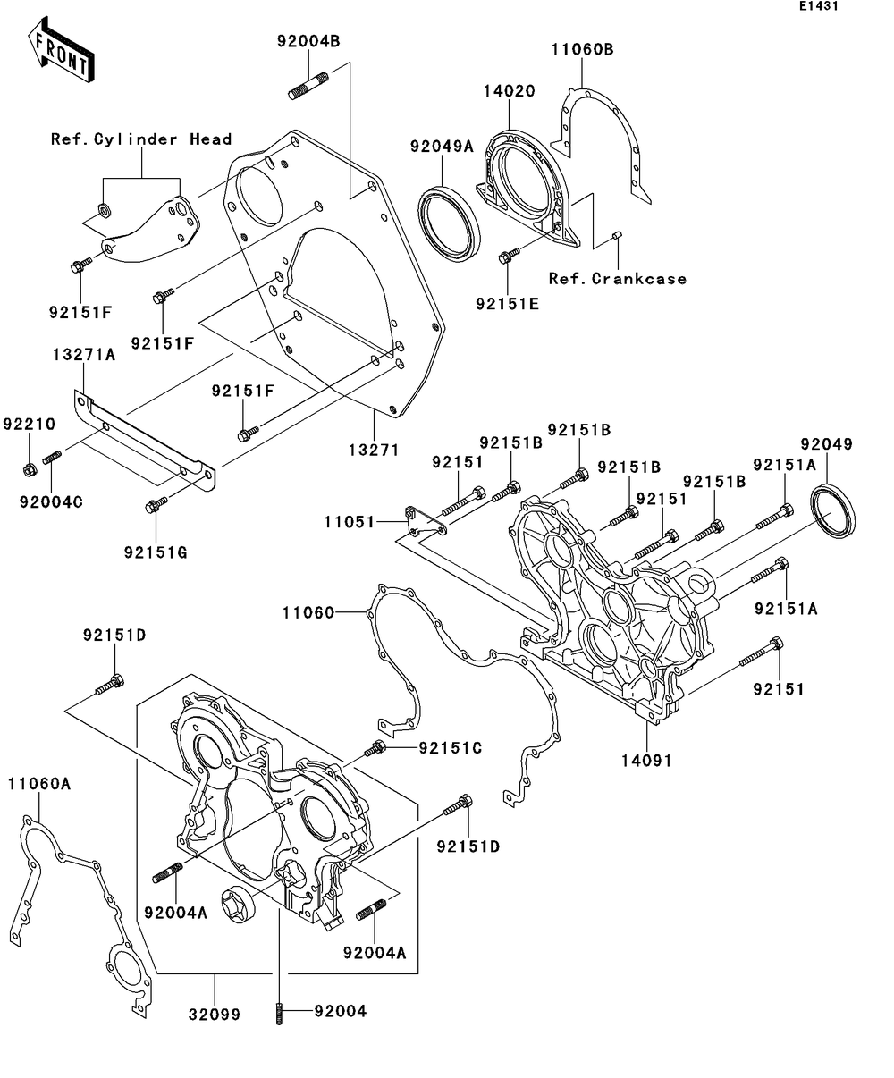 Engine Cover Diagram and Parts List for KAF950GDF 2013 Kawasaki Lawn Tractor Accessories