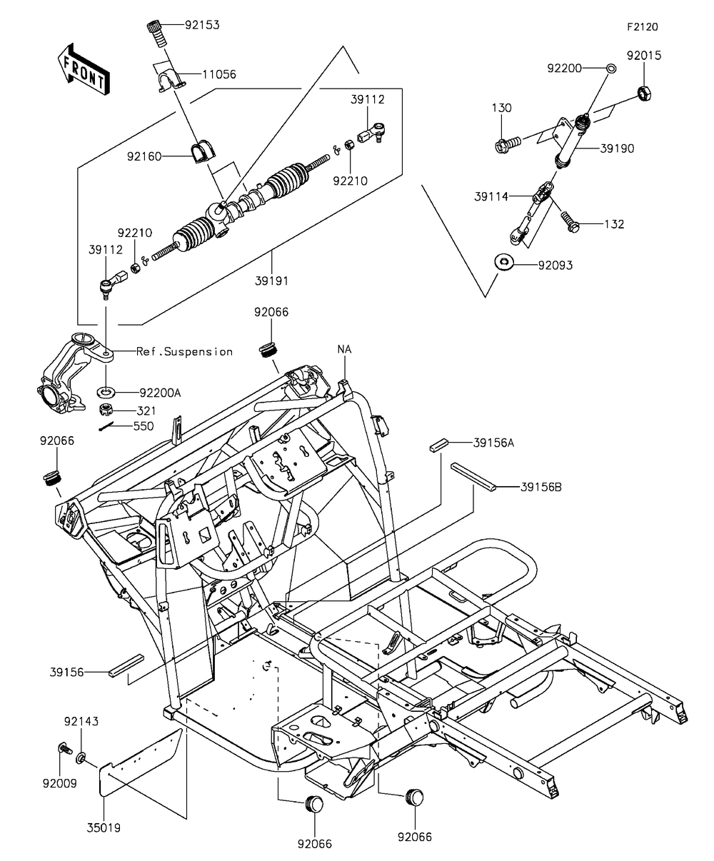 Frame Diagram and Parts List for KAF400FGF 2016 Kawasaki Lawn Tractor Accessories