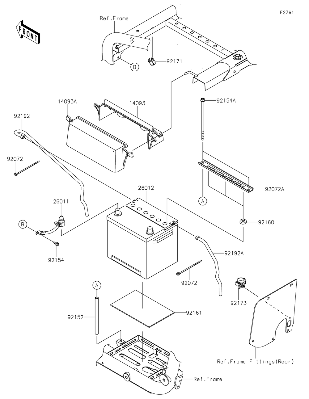 Battery Diagram and Parts List for KRF1000ALF 2020 Kawasaki Lawn Tractor Accessories
