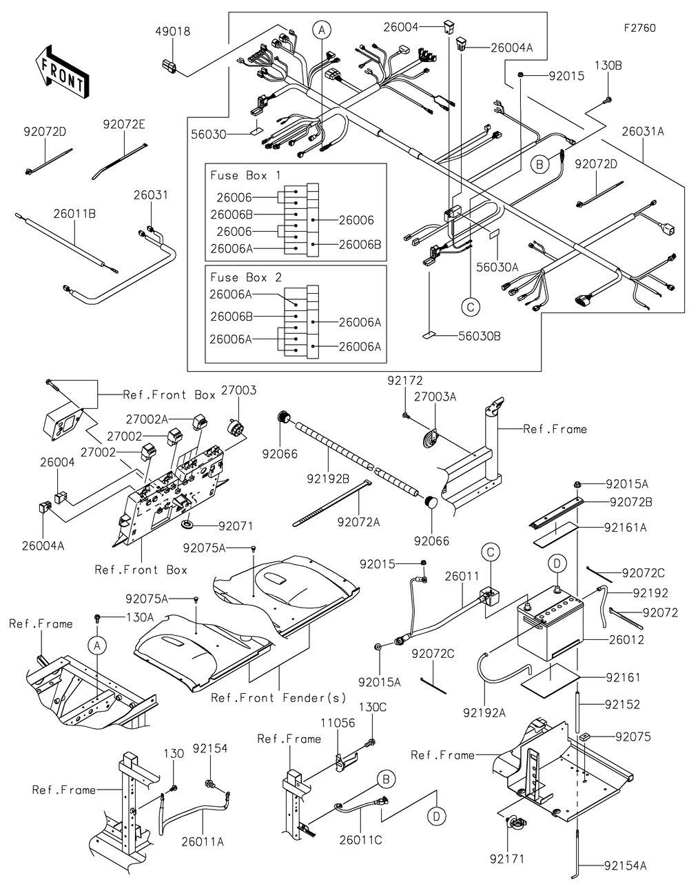 Chassis Electrical Equipment Diagram and Parts List for KDT1000CNFNN 2022 Kawasaki Lawn Tractor Accessories