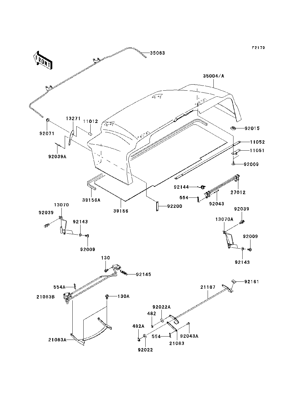 Fenders Diagram and Parts List for KAF950D8F 2008 Kawasaki Lawn Tractor Accessories