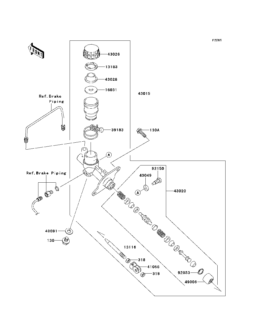 Master Cylinder Diagram and Parts List for KRT800BEF 2014 Kawasaki Lawn Tractor Accessories