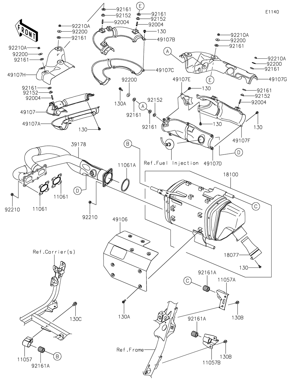 Muffler Diagram and Parts List for KRF1000ALF 2020 Kawasaki Lawn Tractor Accessories