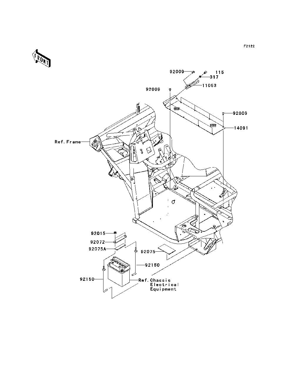 Engine Mount Diagram and Parts List for KAF400B7F 2007 & Prior Kawasaki Lawn Tractor Accessories