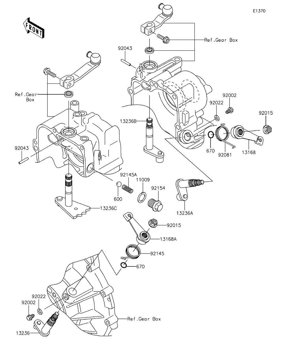 Gear Change Mechanism Diagram and Parts List for KAF620RFF 2015 Kawasaki Lawn Tractor Accessories