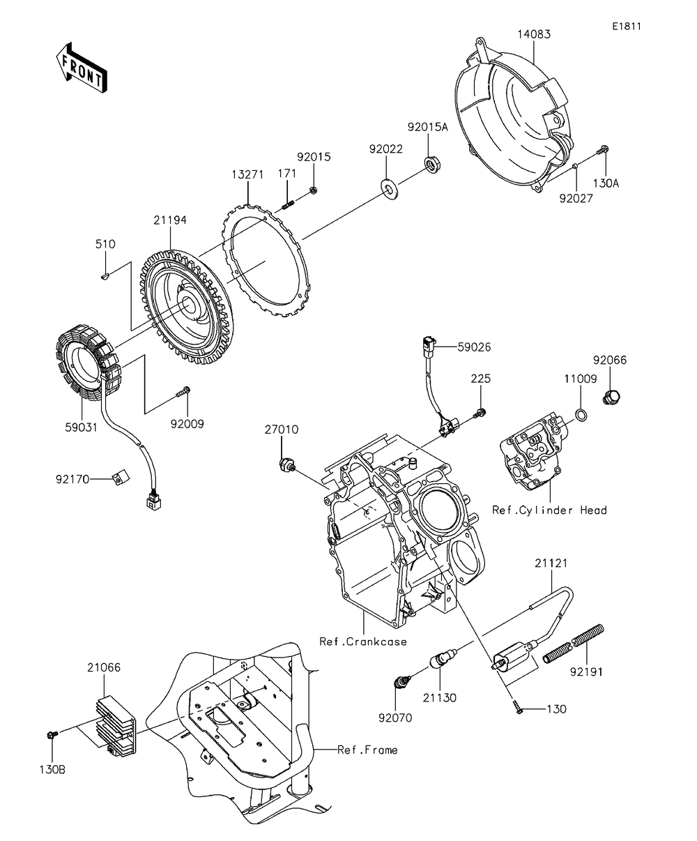 Generator/Ignition Coil Diagram and Parts List for KAF620RFF 2015 Kawasaki Lawn Tractor Accessories