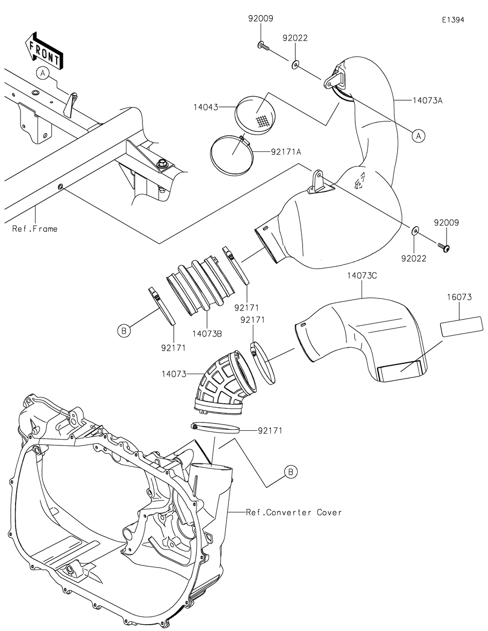 Air Cleaner-Belt Converter Diagram and Parts List for KAF820BMFNL 2021 Kawasaki Lawn Tractor Accessories
