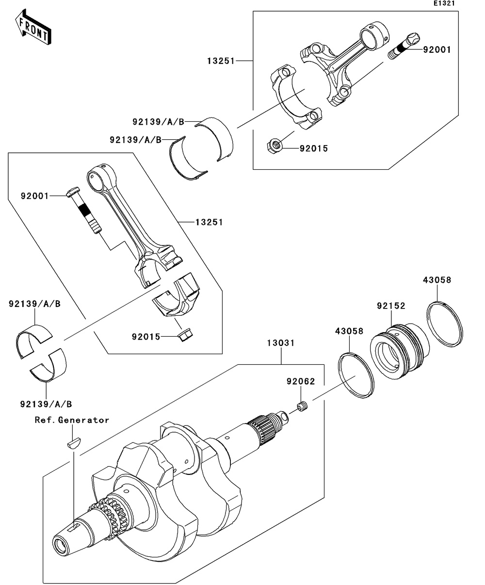 Crankshaft Diagram and Parts List for KRT750DCF 2012 Kawasaki Lawn Tractor Accessories