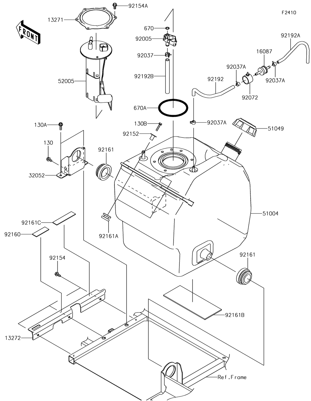 Fuel Tank Diagram and Parts List for KAF1000HJF 2018 Kawasaki Lawn Tractor Accessories