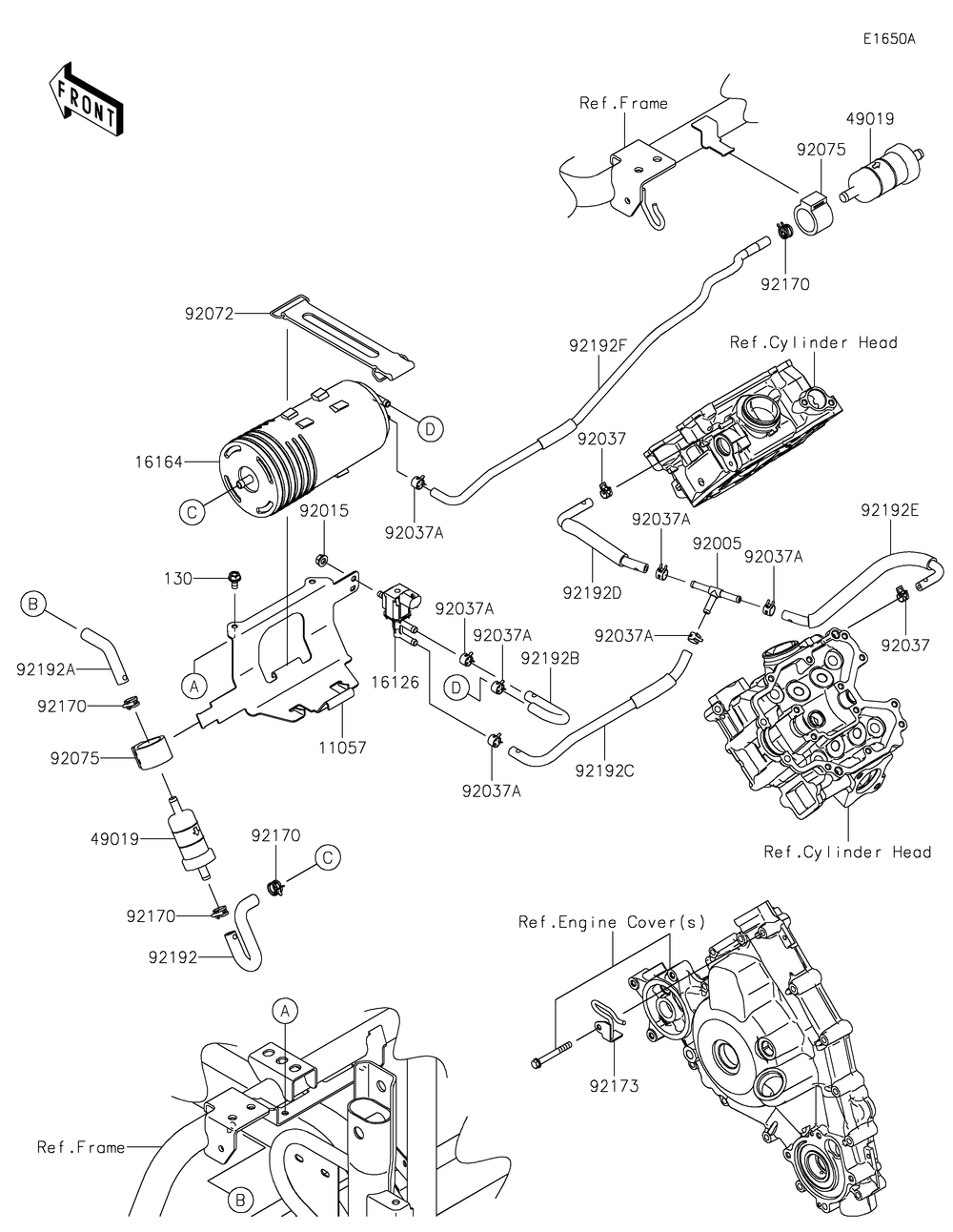 Fuel Evaporative System Diagram and Parts List for KRF800GLF 2020 Kawasaki Lawn Tractor Accessories
