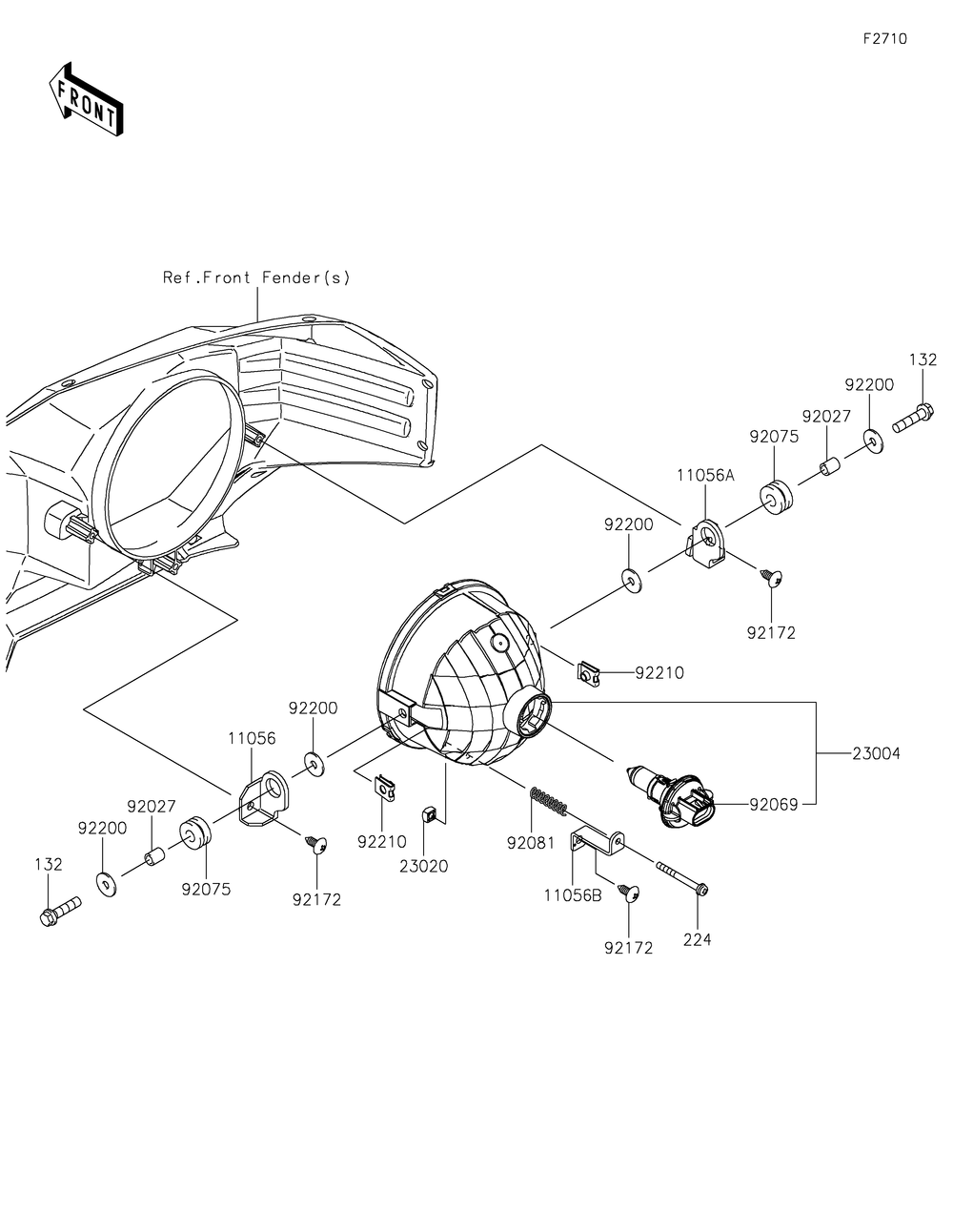 Headlight Diagram and Parts List for KAF820BMFNL 2021 Kawasaki Lawn Tractor Accessories