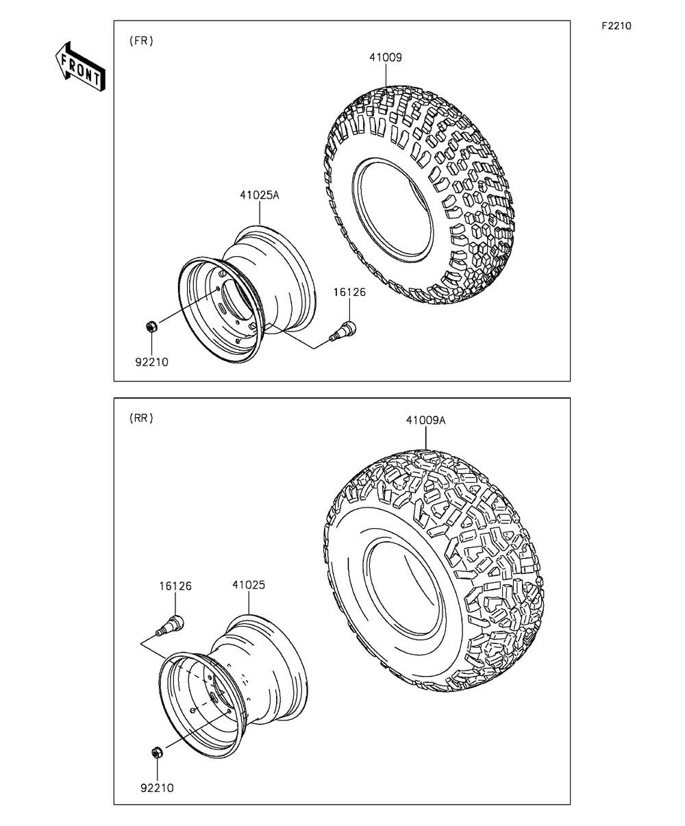 Wheels/Tires Diagram and Parts List for KAF400BGF 2016 Kawasaki Lawn Tractor Accessories