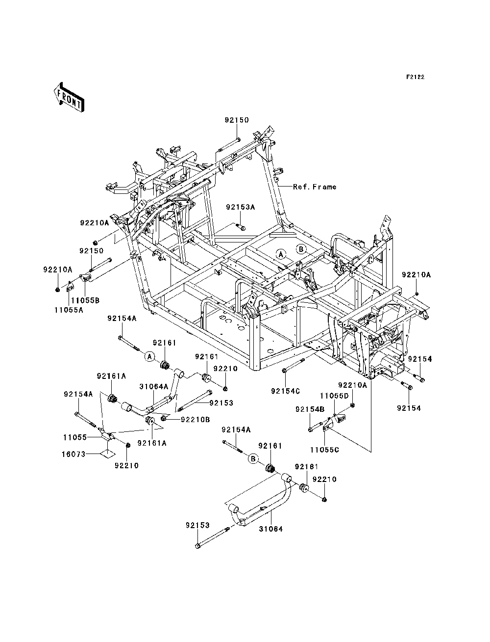 Engine Mount Diagram and Parts List for KRF750RDF 2013 Kawasaki Lawn Tractor Accessories