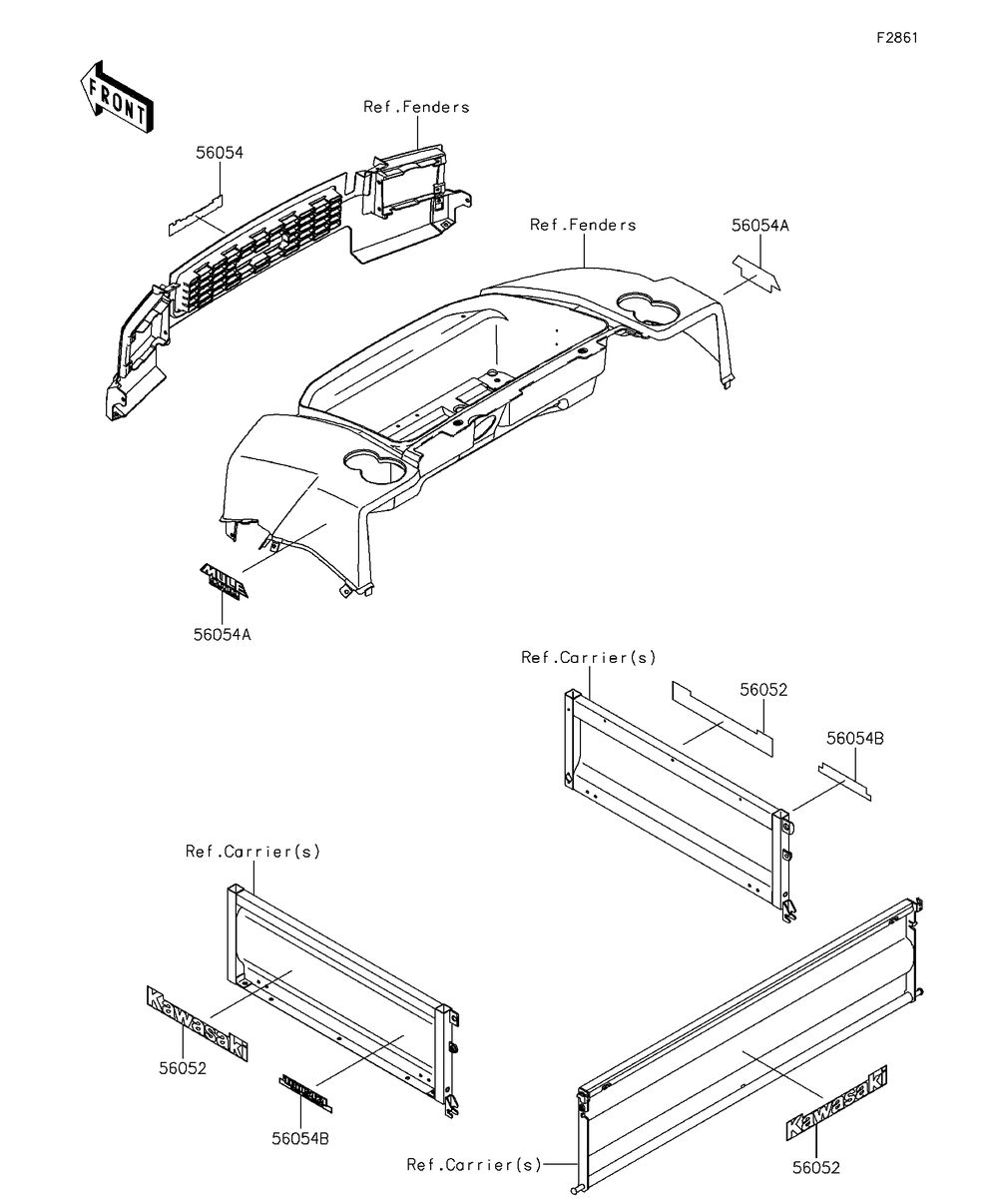 Decals(Ref) Diagram and Parts List for KAF620REF 2014 Kawasaki Lawn Tractor Accessories