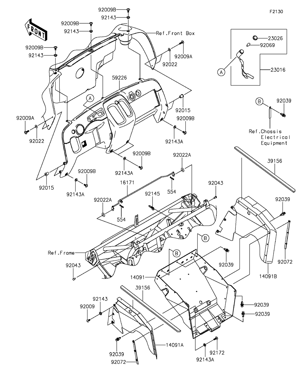 Frame Fittings Diagram and Parts List for KAF400FGF 2016 Kawasaki Lawn Tractor Accessories