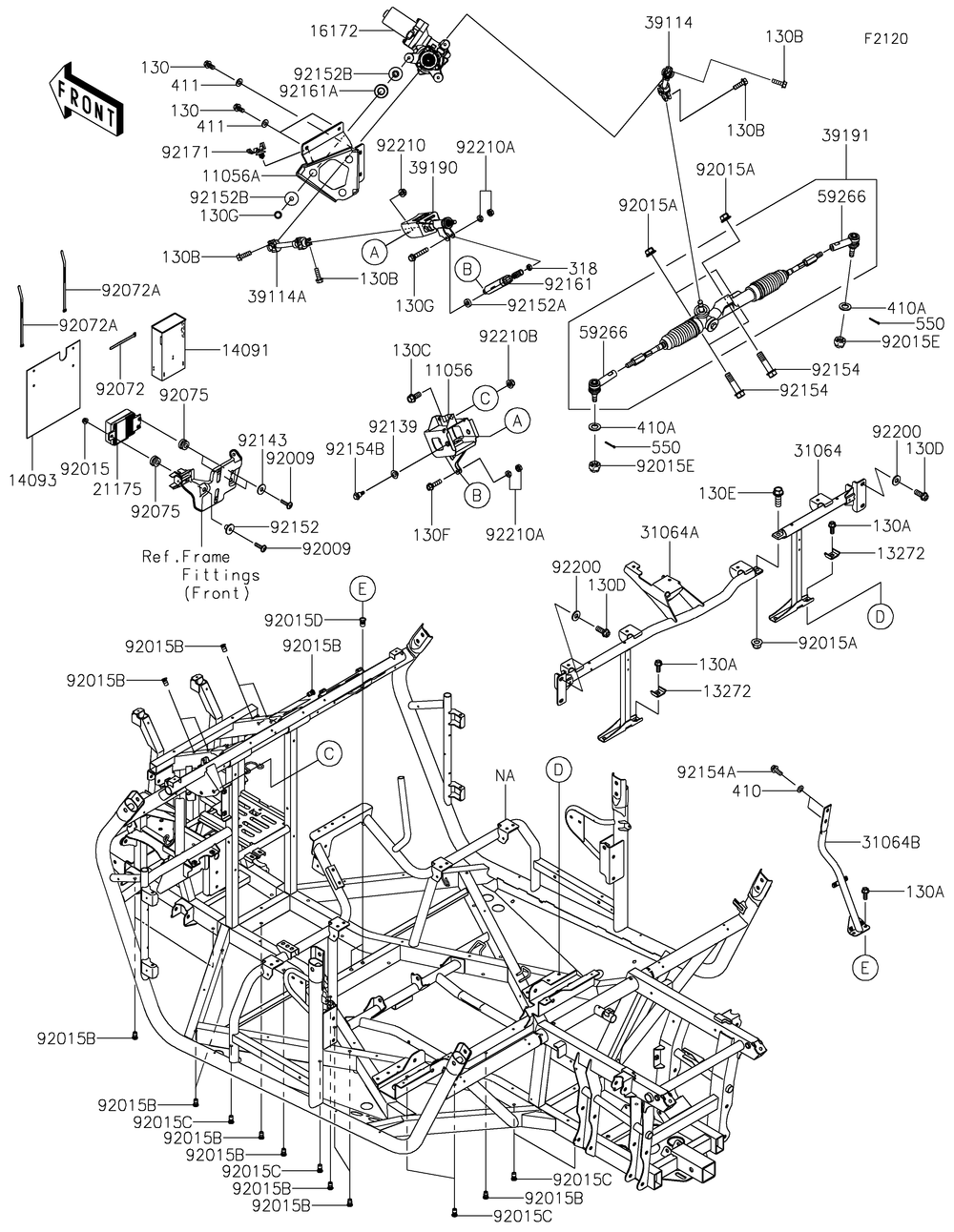 Frame Diagram and Parts List for KRF800FNFNN 2022 Kawasaki Lawn Tractor Accessories