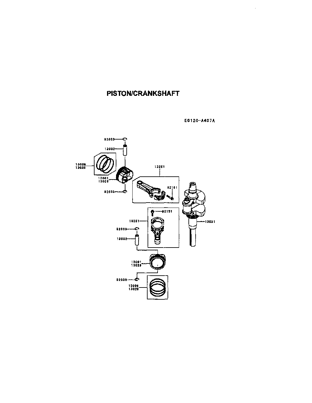 Piston/crankshaft Diagram and Parts List for FR691V-AS06  Kawasaki Engine