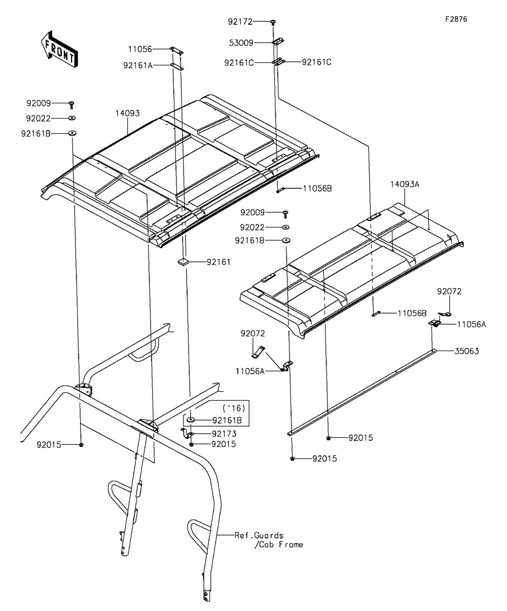 Sun Top Diagram and Parts List for KAF820CFF 2015 Kawasaki Lawn Tractor Accessories