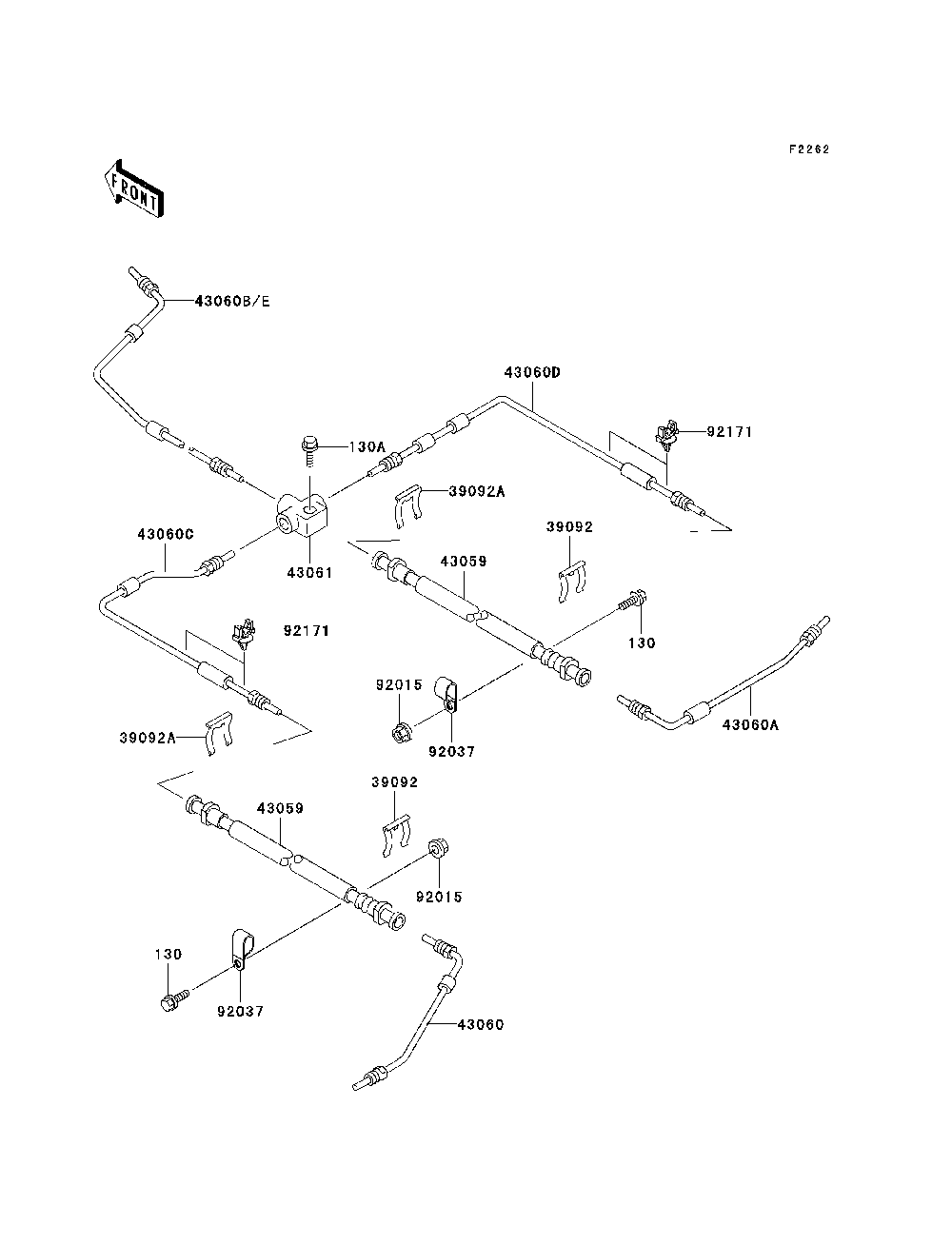 Brake Piping Diagram and Parts List for KAF620E7F 2007 & Prior Kawasaki Lawn Tractor Accessories
