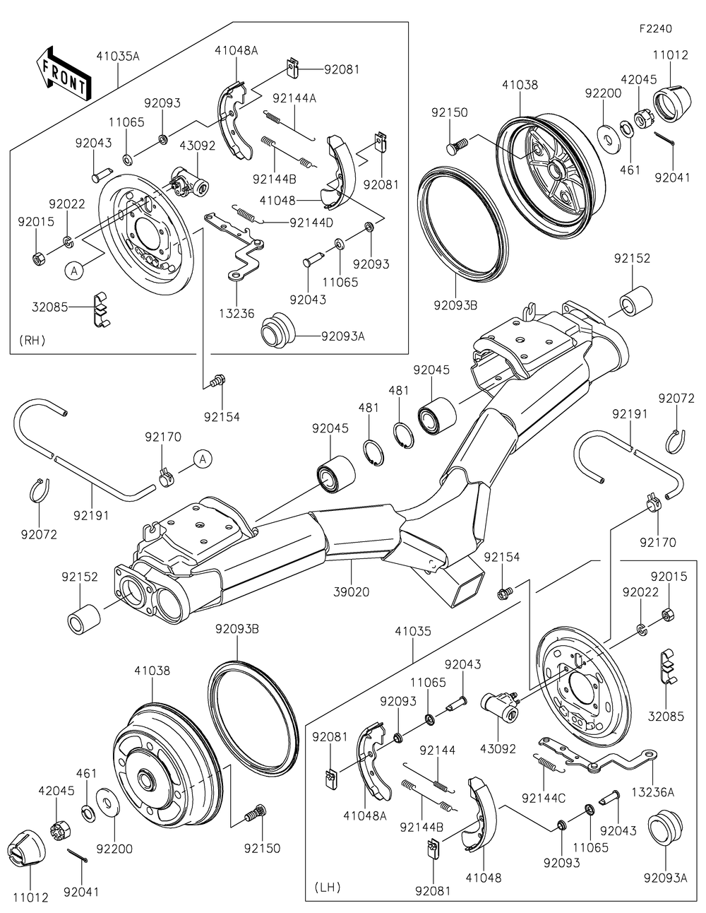 Rear Hubs/Brakes Diagram and Parts List for KAF620SKF 2019 Kawasaki Lawn Tractor Accessories