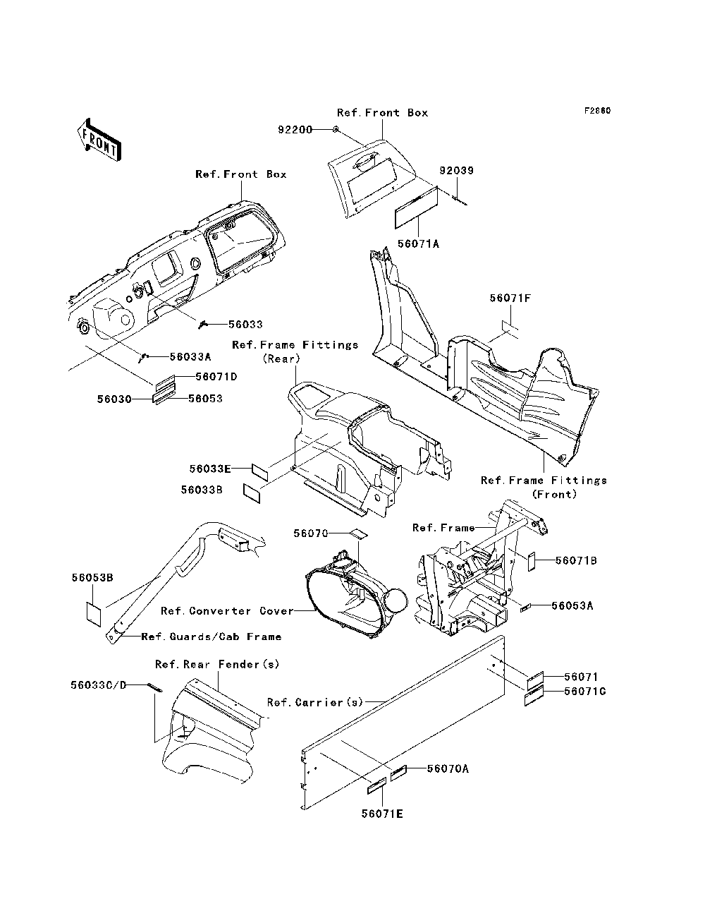 Labels Diagram and Parts List for KRF750TAF 2010 Kawasaki Lawn Tractor Accessories
