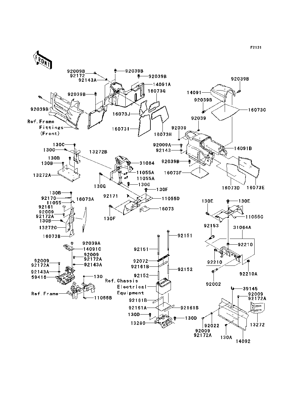 Frame Fittings-Rear Diagram and Parts List for KRF750VBF 2011 Kawasaki Lawn Tractor Accessories