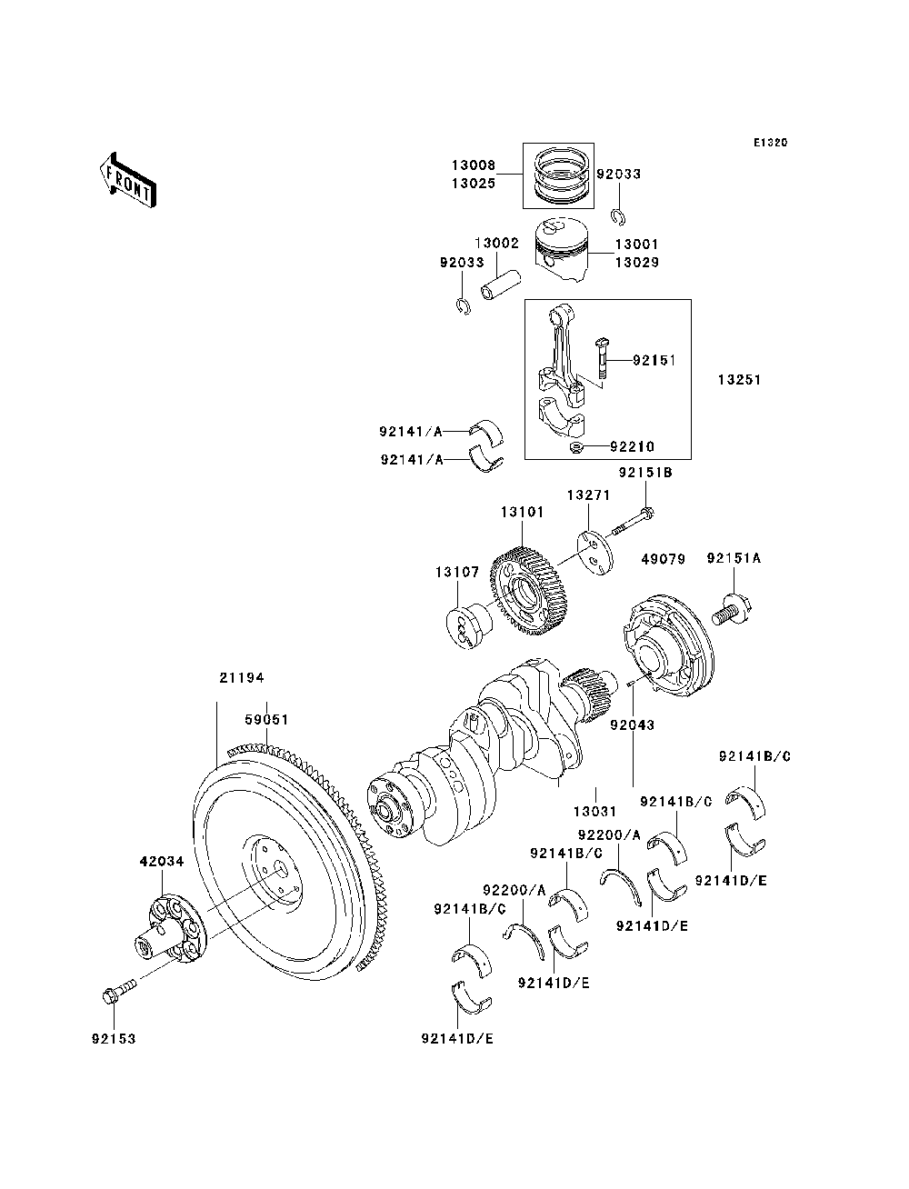 Crankshaft/Piston Diagram and Parts List for KAF950B7F 2007 & Prior Kawasaki Lawn Tractor Accessories