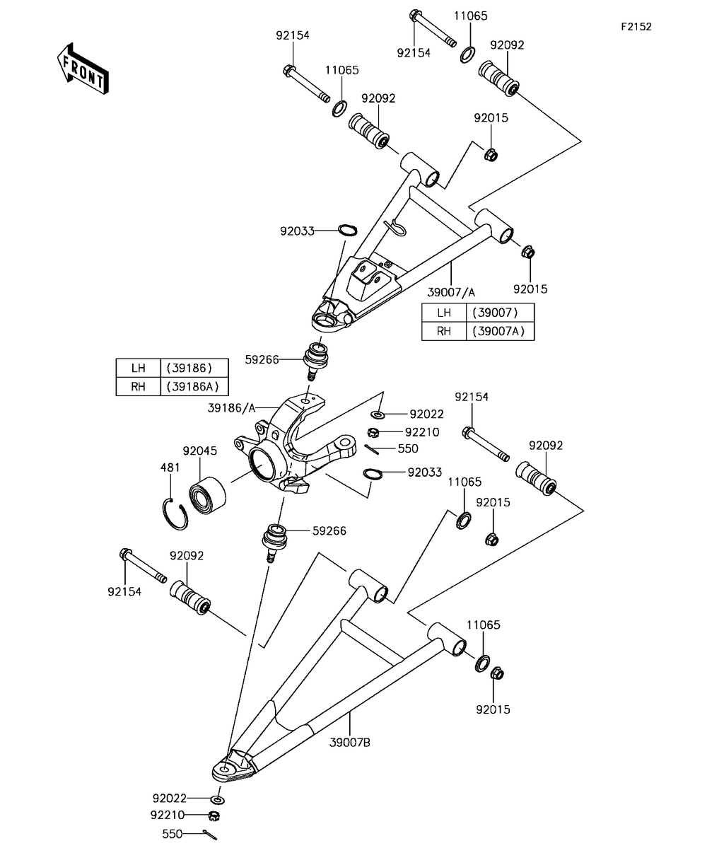 Front Suspension Diagram and Parts List for KAF820FHF 2017 Kawasaki Lawn Tractor Accessories