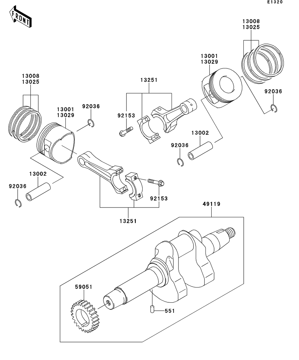 Crankshaft/Piston Diagram and Parts List for KAF620RDFA 2013 Kawasaki Lawn Tractor Accessories