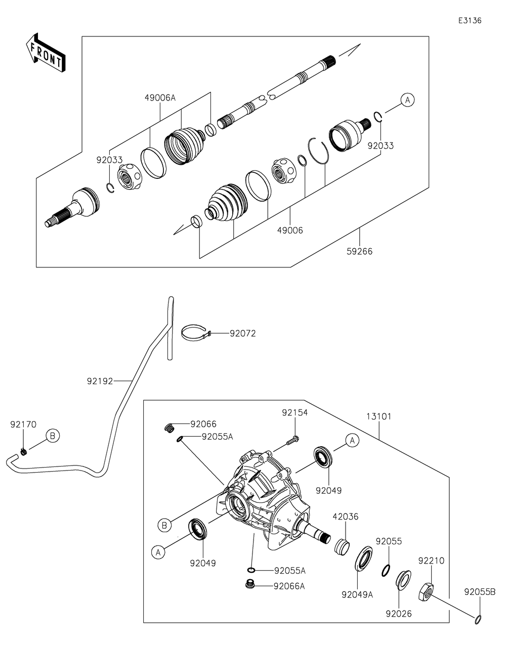 Drive Shaft-Front Diagram and Parts List for KAF820ENFNN 2022 Kawasaki Lawn Tractor Accessories