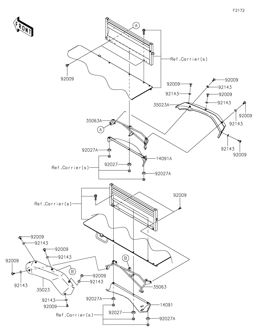 Rear Fender Diagram and Parts List for KAF620WMFNN 2021 Kawasaki Lawn Tractor Accessories