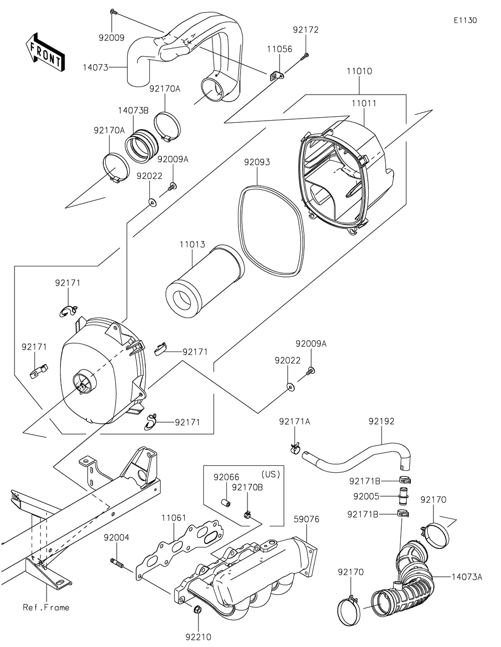 Air Cleaner Diagram and Parts List for KAF820AMFNL 2021 Kawasaki Lawn Tractor Accessories