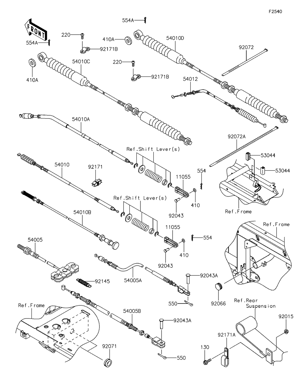 Cables Diagram and Parts List for KAF620RFF 2015 Kawasaki Lawn Tractor Accessories