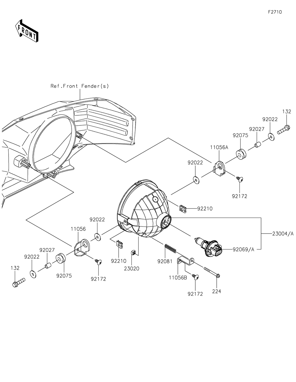 Headlight Diagram and Parts List for KAF820BJF 2018 Kawasaki Lawn Tractor Accessories